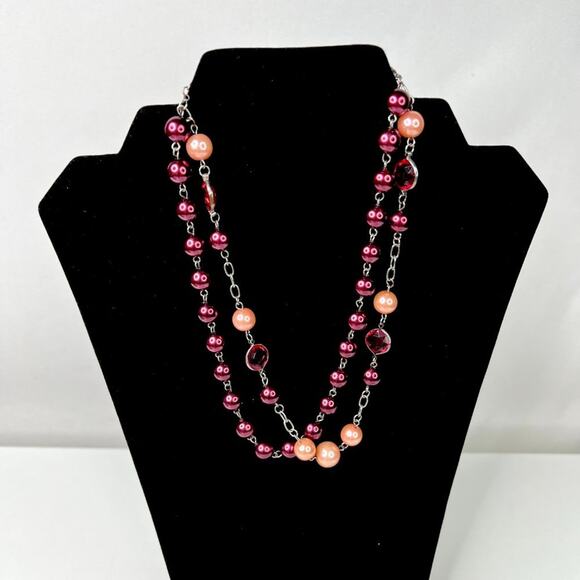 Pink & Purple Beaded Layer Choker Statement Necklace - Picture 5 of 5